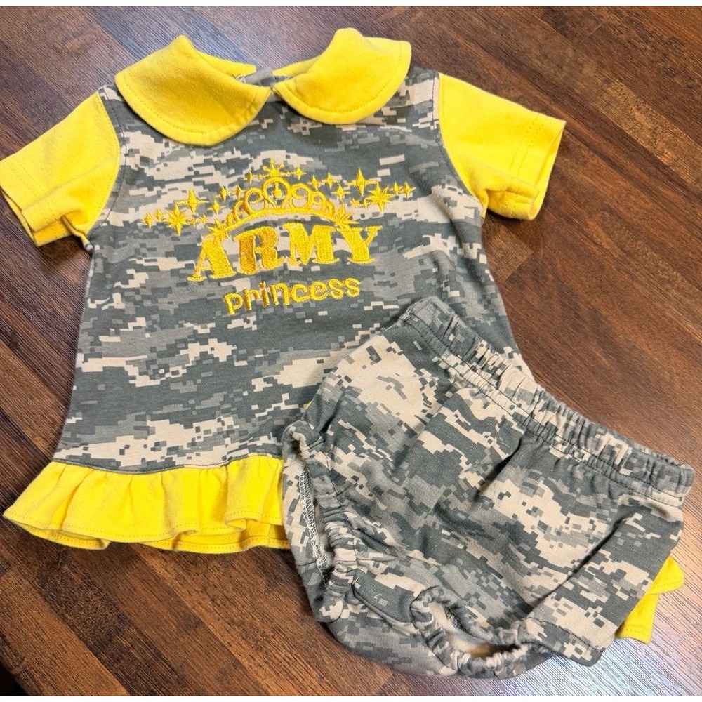 Tiny Troops ARMY Princess outfit.  Camo with ruffles. Size 3/6 months.
